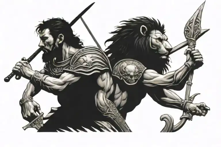 Anxient Roman Warrior With Dead Lion