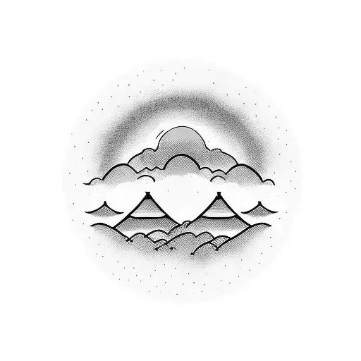 A Blackwork Tattoo Of A Japanese Skyline Accompanied By A Comic-style Black Skyline Car