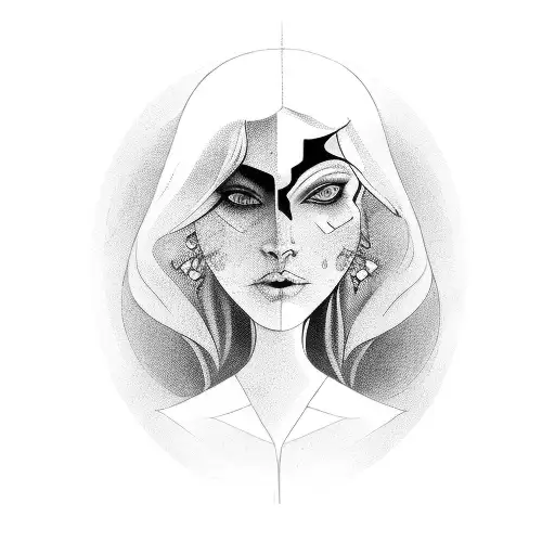 Womans Portrait With Good And Evil Side