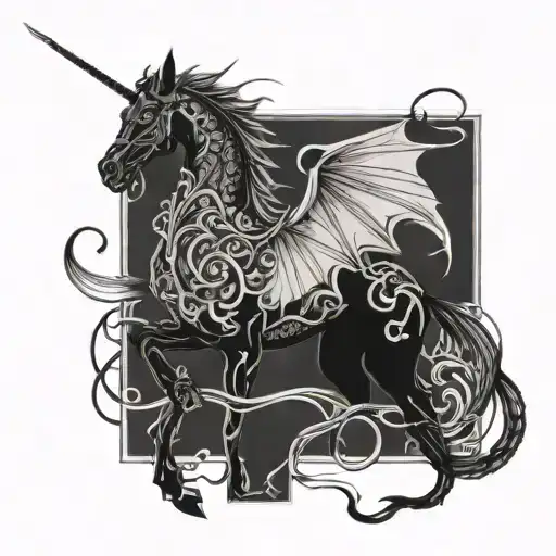 A Majestic Dragon Intertwined With A Dressage Horse In A Beautiful Blackwork Design