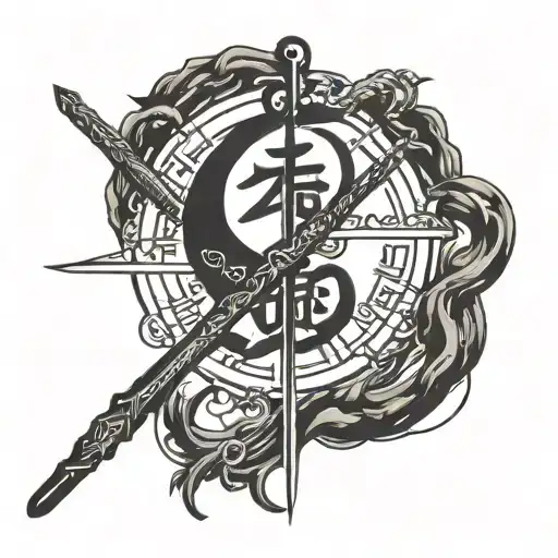 Bowstaff With Chinese Text In The Middle