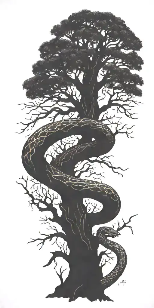 Dead Tree With Cobra Wrapping Around It
