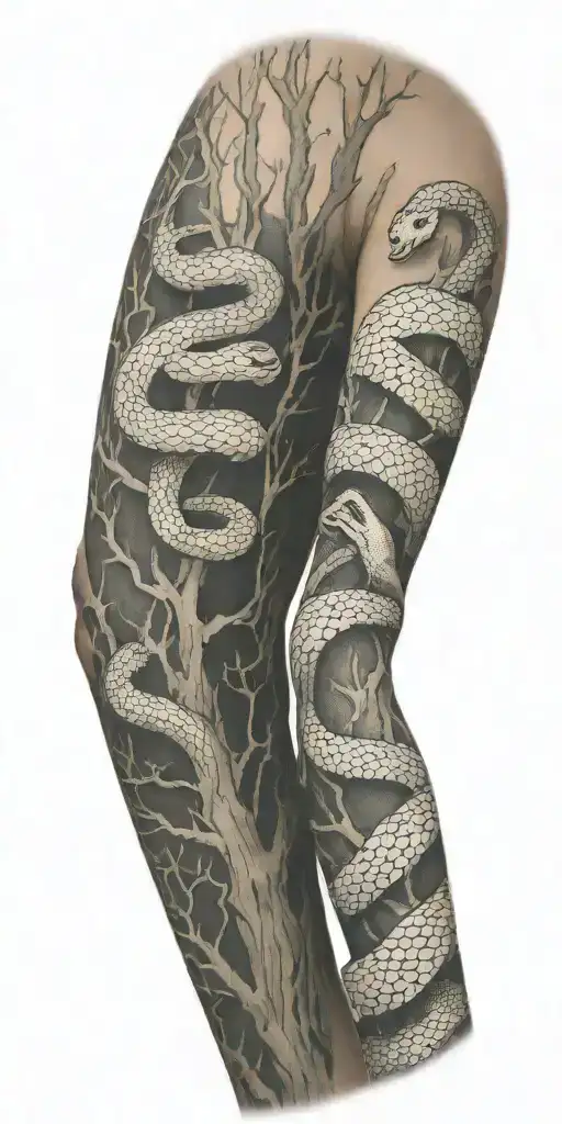 Tree Bark Arm Sleeve With Snake