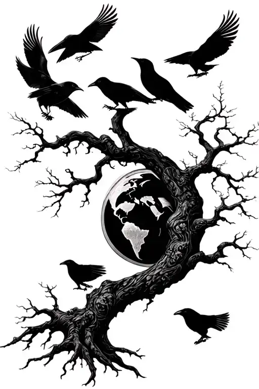 World Tree With Ravens On Each Side