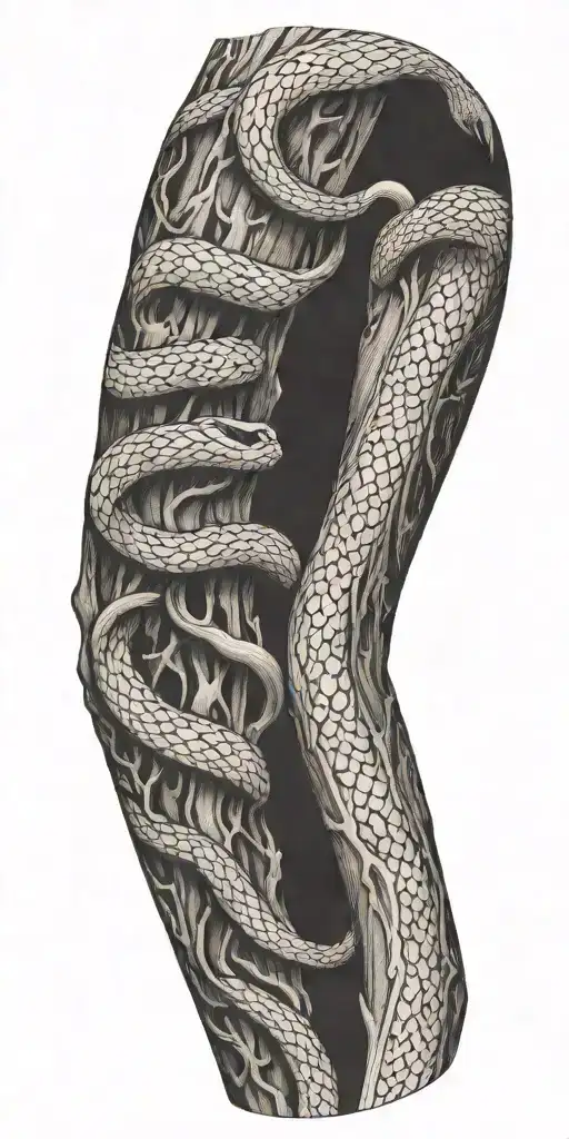 Tree Bark Arm Sleeve With Snake