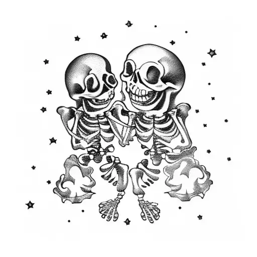 Skeletons Slow Dancing With The Moon In The Background
