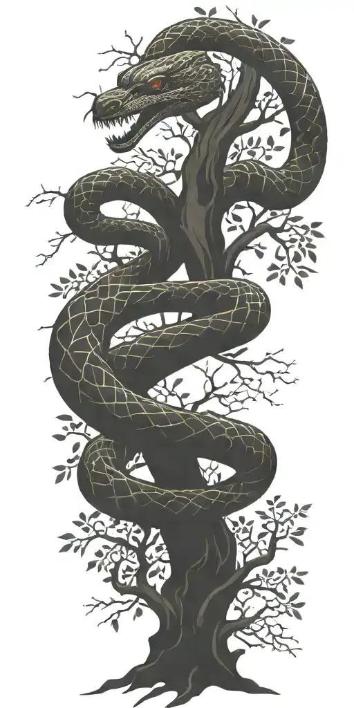 Tree Branch With Cobra Wrapping Around It