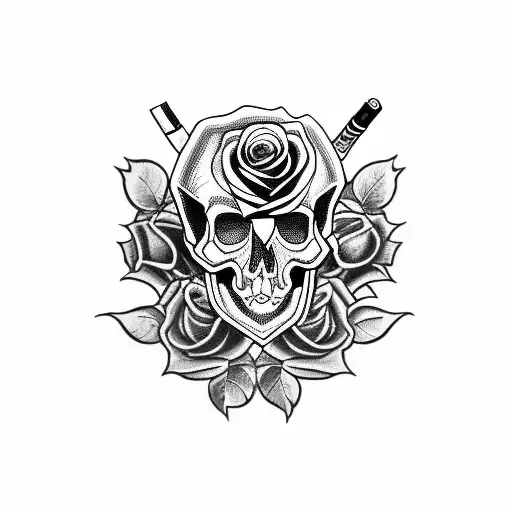 Mafia Roses Guns Cigarettes Skull