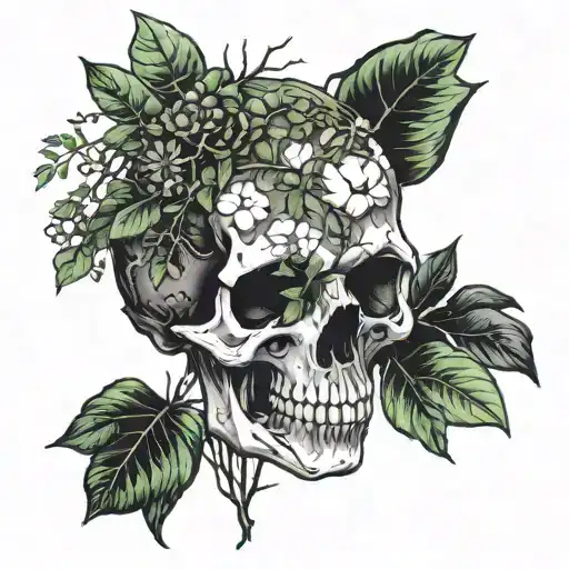 Decayed Skull With Greenery