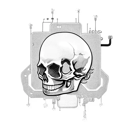 A Heavy Metal Skull With Circuitry And Computer Code Flowing Through It