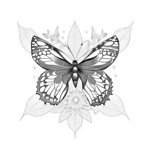 Butterfly And A Star With Trees And Flowers