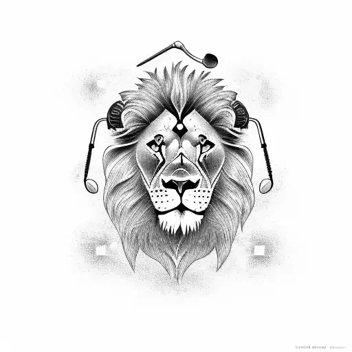 A Hardworking Lion With A Hammer And Musical Notes On Its Back