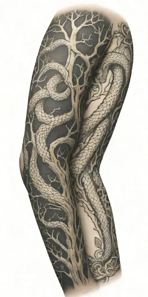 Tree Bark Arm Sleeve With Snake