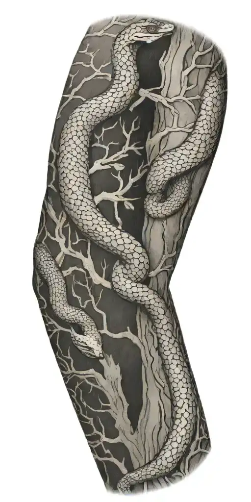 Tree Bark Arm Sleeve With Snake