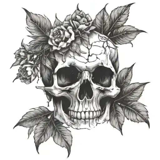 Decayed Skull With Greenery