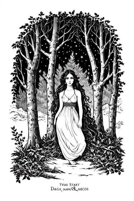 Woman In Forest At Night