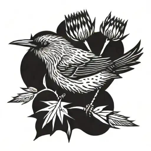 Thistle And Thrush Bird