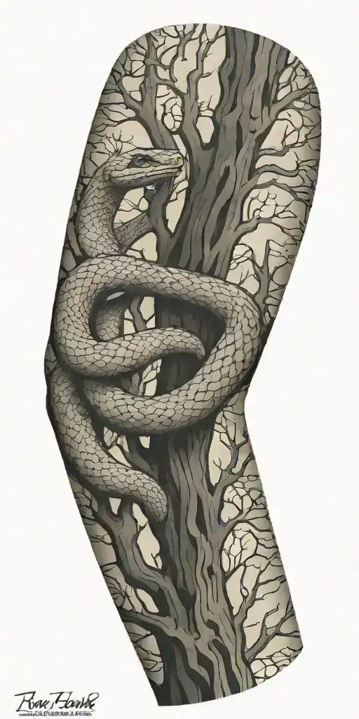 Tree Bark Arm Sleeve With Snake