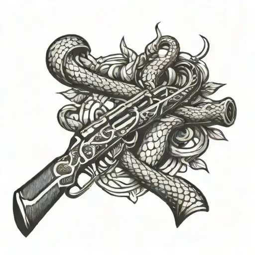 Rifle With Snake Wrapped Around And Don't Tread On Me On Snakes Back