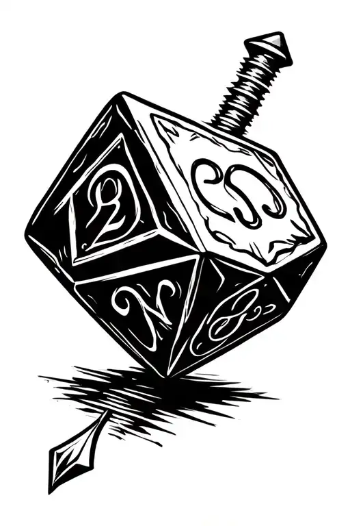 A 20-Sided Die Pierced By A Sword Piercing