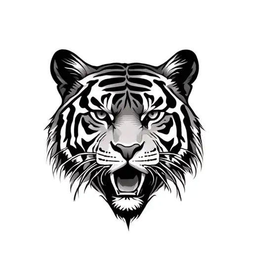 Tiger Head Tribal Tattoo With Shadows