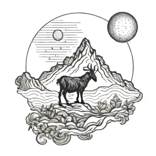Goat And Mountain And Sun