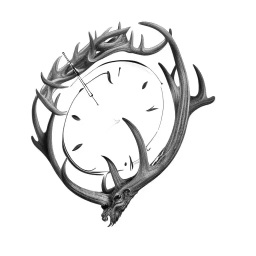 Antler And Knife With Clock Inside