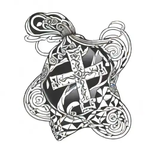 A Money Bag And Cross Intertwined In A Geometric Pattern