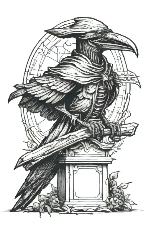 Plague Doctor Raven In A Cemetery