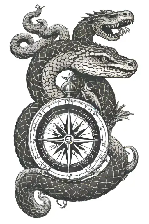 Ouroboros Snake Squeezing A Compass Until It Cracks