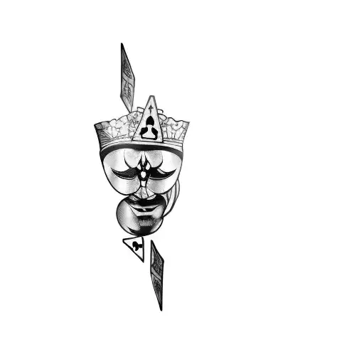 A Pair Of Theatre Masks On A Black Background With Cards And Dices