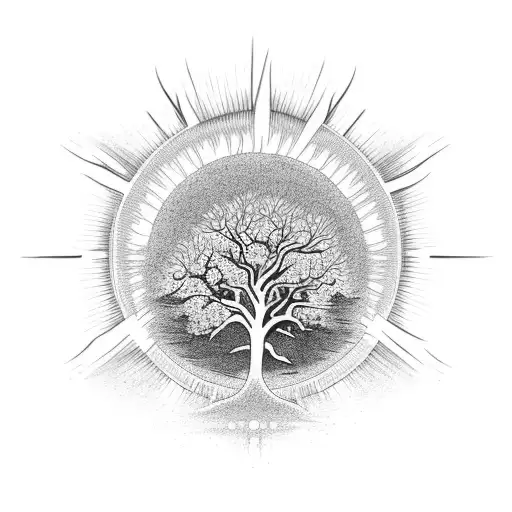 A Majestic Sun Rising Behind A Towering Tree