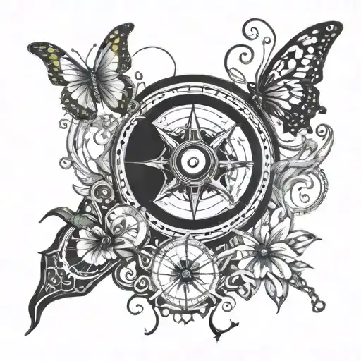 Drums Compass Butterfly Surrounded