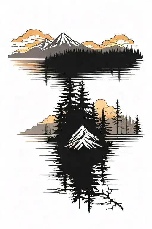 Mountain And Trees Colors Sunset Over Lake