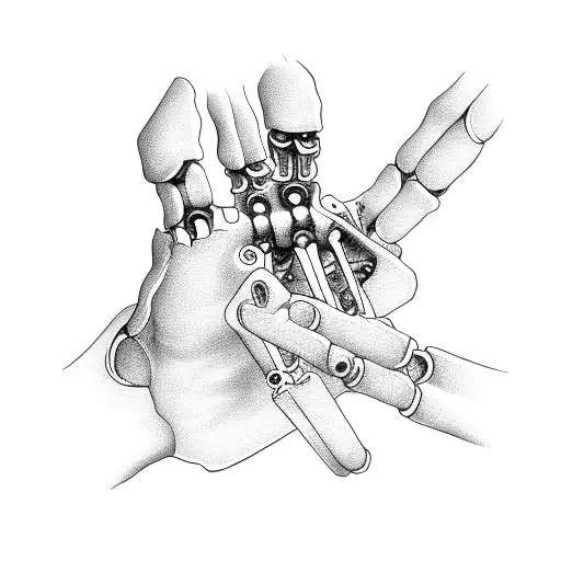 Mechanical Skeleton Hand Holding A Wrench