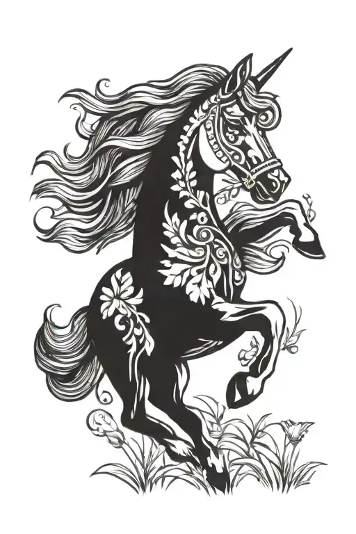 Swedish Dala Horse Galloping Through A Field