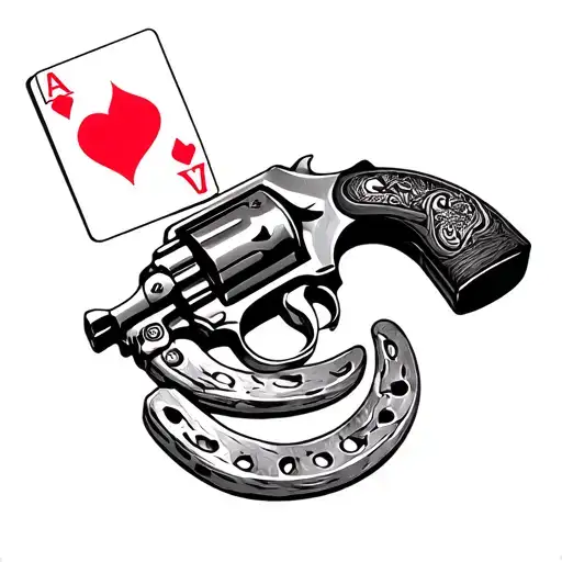 A Revolver Gun Intertwined With A Horseshoe And Playing Cards