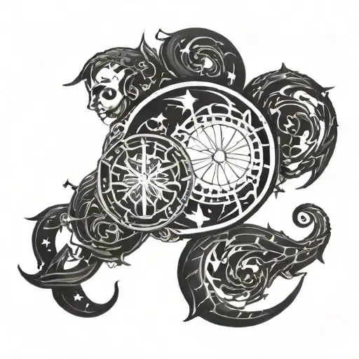 A Celestial Twins Design Merging Cancer And Gemini Symbols In A Blackwork Style