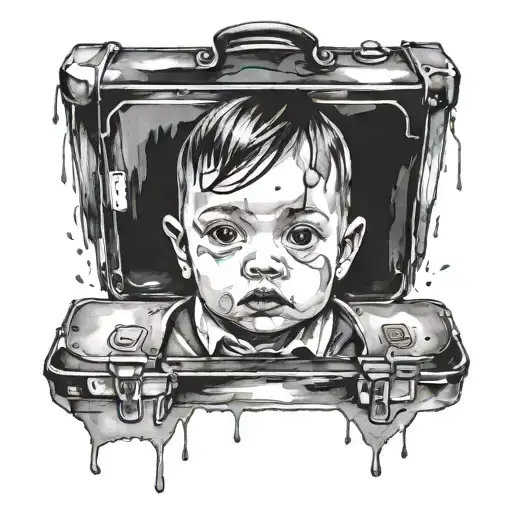 Watercolor Tattoo Of A Baby's Face With A Briefcase To Represent Your Business