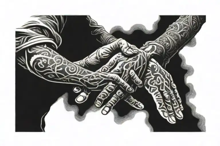 Father And Son Holding Hands Reaching