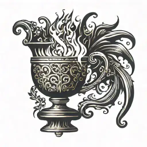 An Ancient Gothic Chalice With Fire Coming Out Of The Top