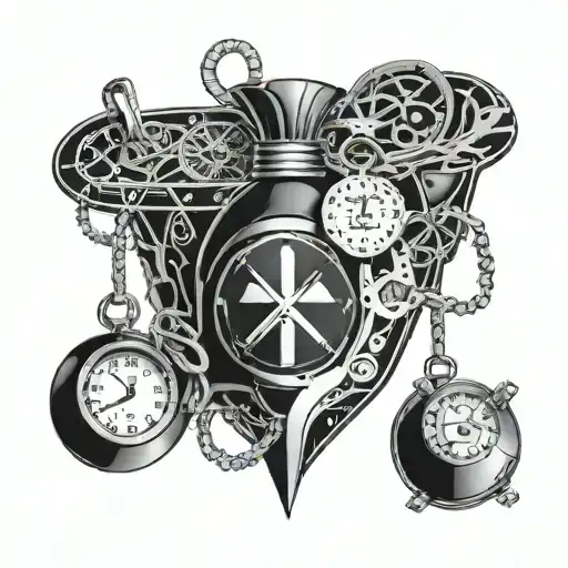 A Futuristic Interpretation Of A Money Bag And Cross As Mechanical Components