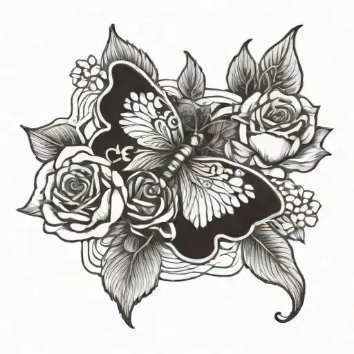 A Money Symbolize Butterfly Made Of Intertwined Roses And Lotus Flowers