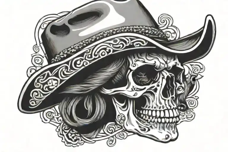 Skull Wearing Cowboy Hat With Bandana Around Neck