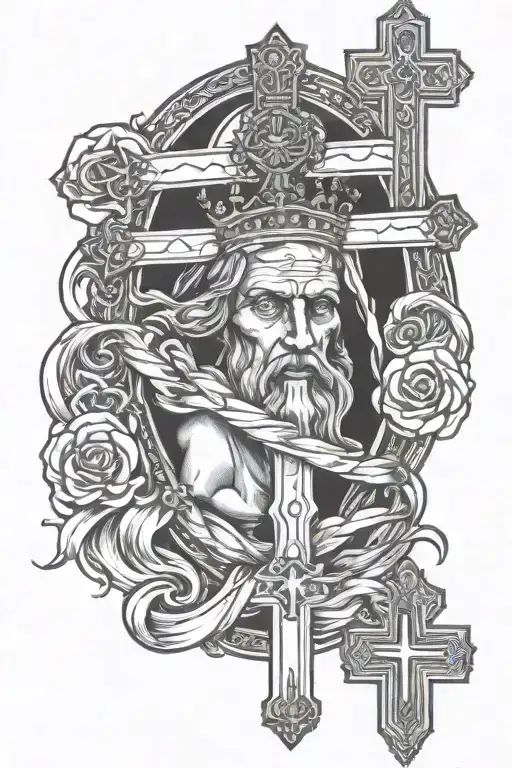 Face Of God And His Cross With Crown