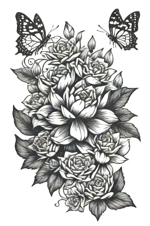 Lotus And Roses Flowers Growing Out Of A Pile Of Money With Butterflies Fluttering Around