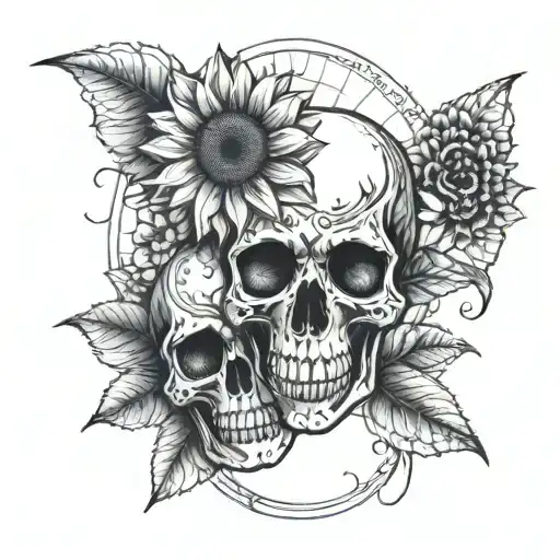 Calaveras With Sunflower And Moon