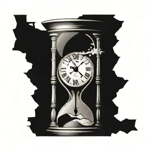 Clock With Cracks And Hourglass