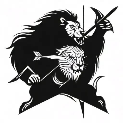 Lion Shoting An Arrow Surrounded By Water