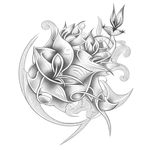Stylized Thorns With Silver Lily